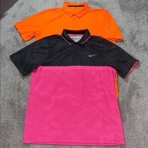 2-Nike Tour Performance Stretch Hyper Orange Gray & Pink Golf Polo shirt L Mens